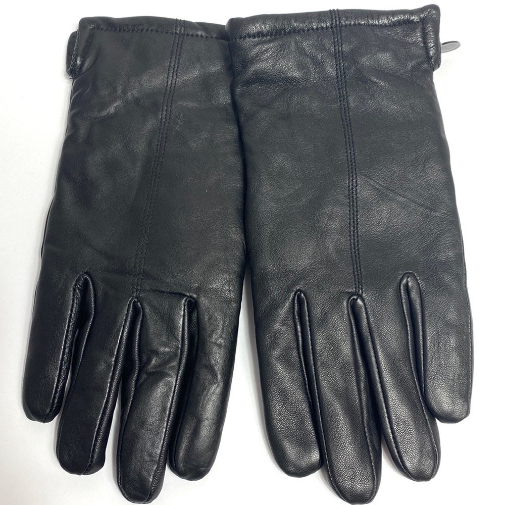 Nordstrom black leather fleece lined gloves medium NWOT